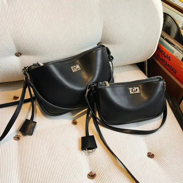 Classic Black Leather Shoulder Bag