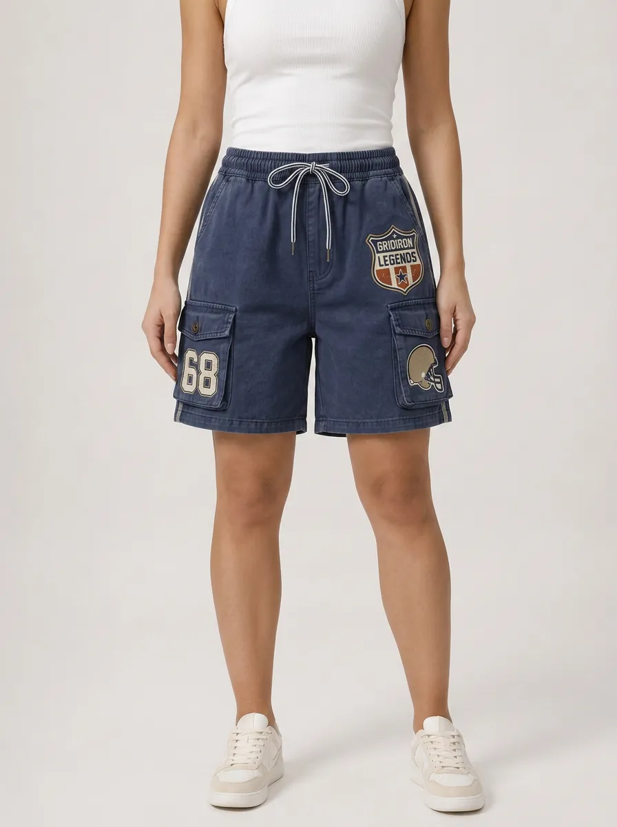 Women's Football Fan Gridiron Legends 68 Helmet Printed Cargo Shorts