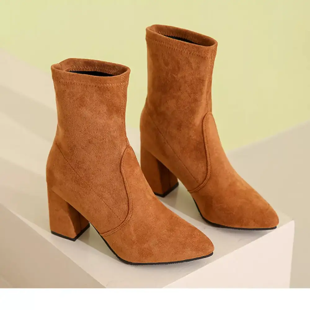 Flowy Point Toe Block Heels Boots