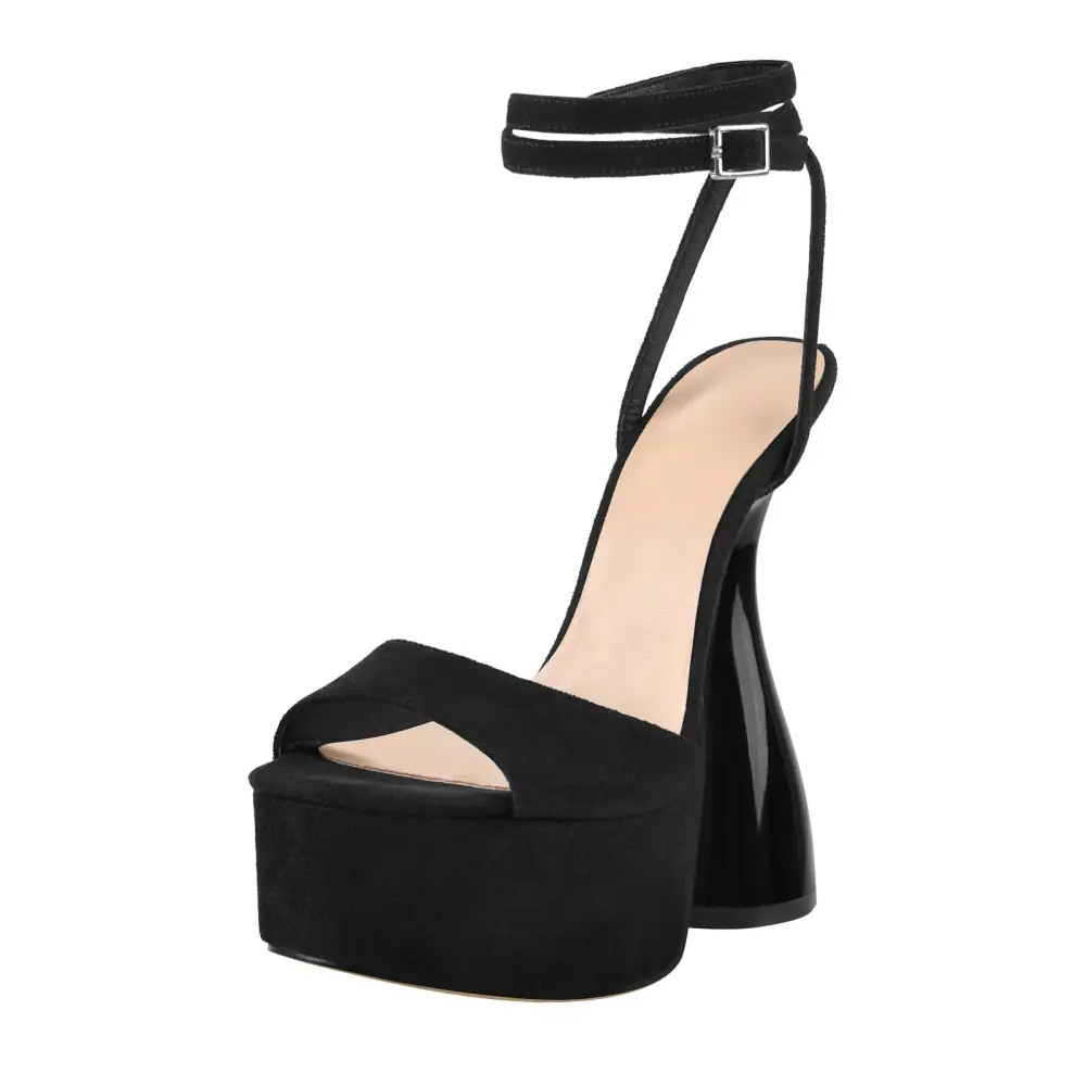 Suede Platform Ankle Strap High Heel Sandals