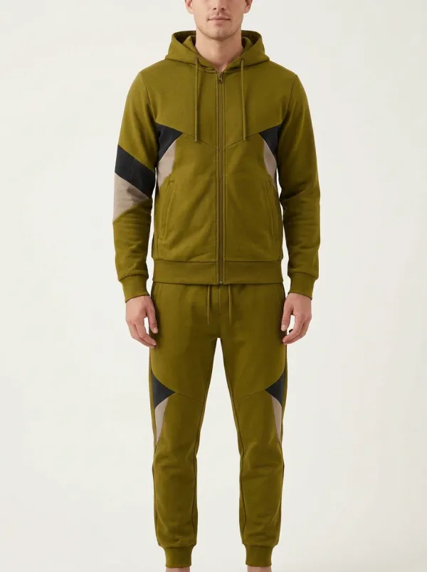 Men's Colorblock Patchwork Zip-Up Hoodie Jogger Set