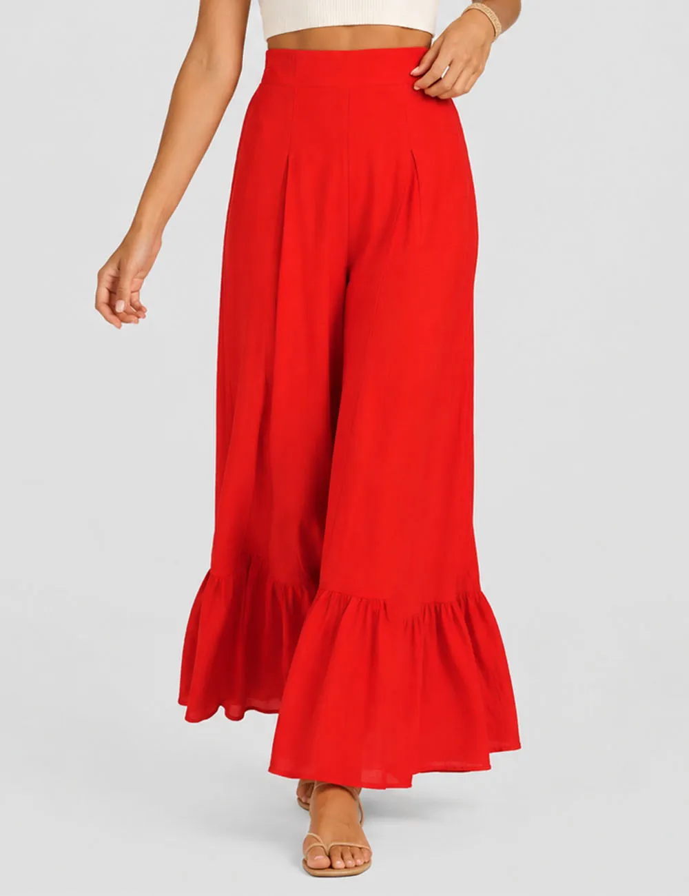 Elastic Waist Ruffle Wide Leg Pants