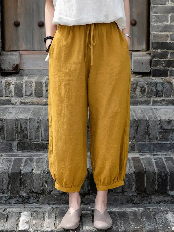 Women's Cropped Elastic Waist Loose Fit Cropped Pants