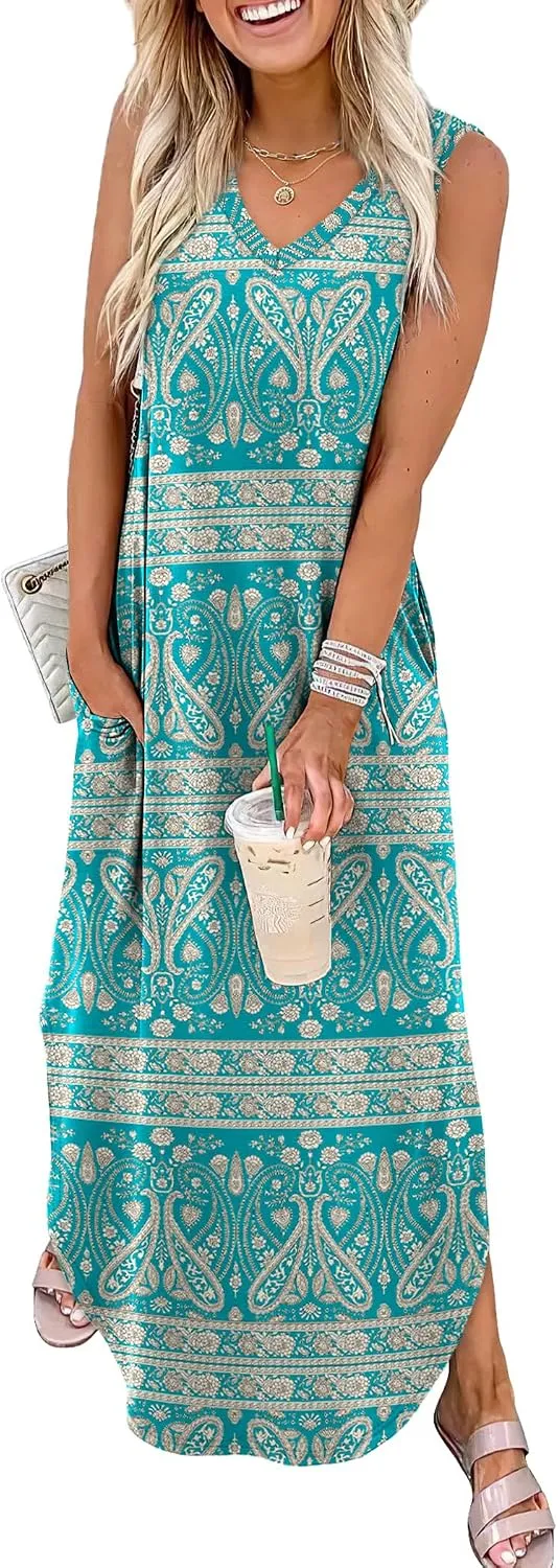 Sampeel Summer Dresses Maxi Dress Vacation Beach Sundresses 2025 with Pockets