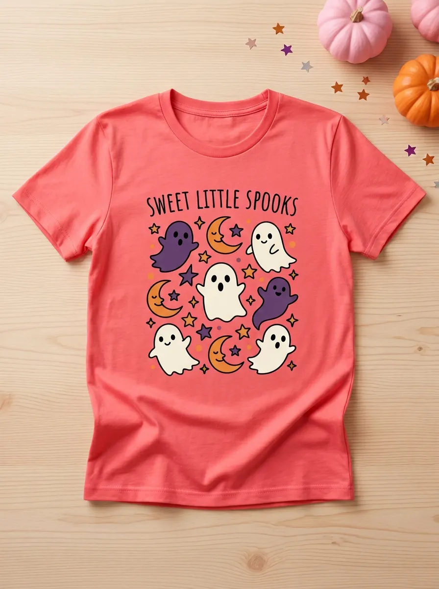 Ghost Moon Star Halloween Graphic T-Shirt