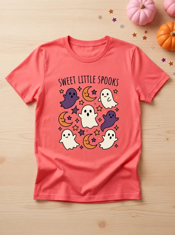 Ghost Moon Star Halloween Graphic T-Shirt