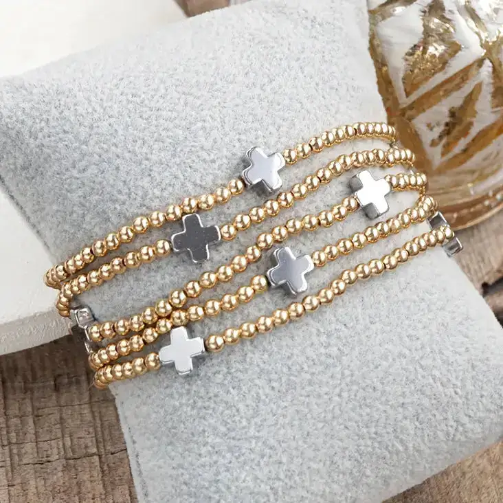 Cross Beaded Station Bracelet