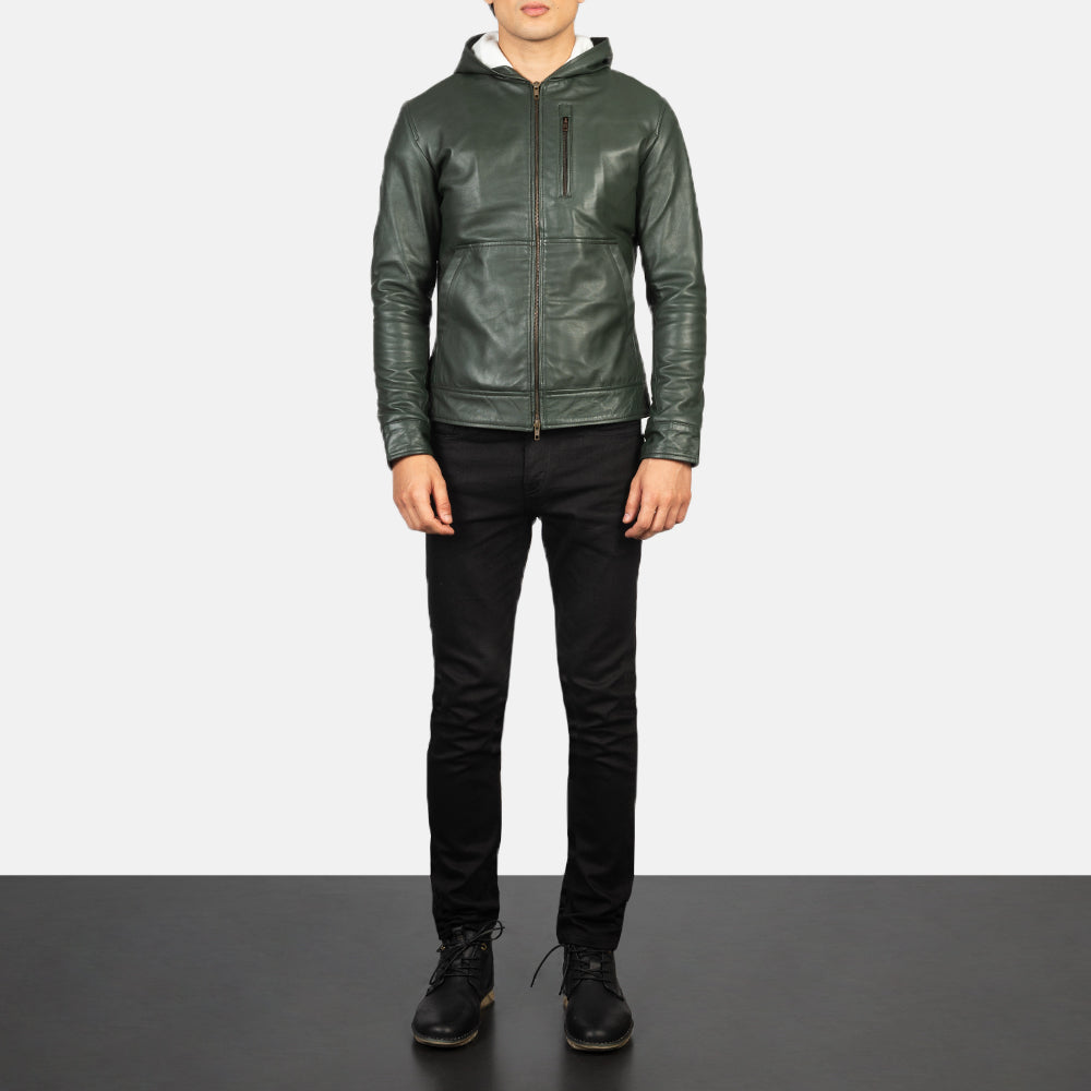 Men's Modern Bomber Hooded Leather Jacket