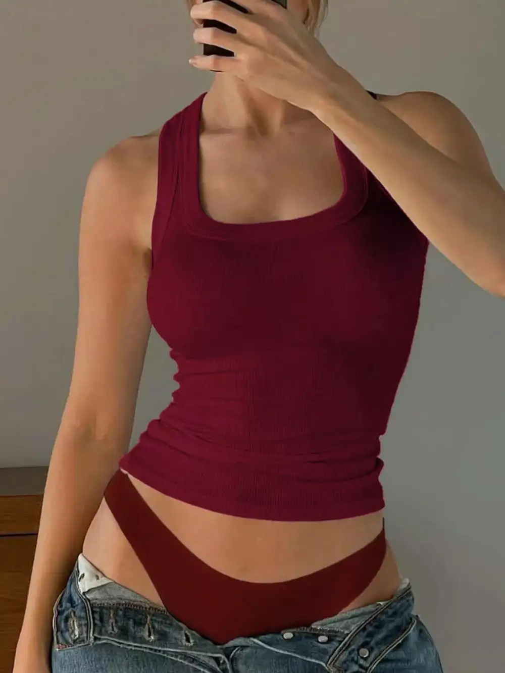 Square-Neck Ribbed Tank Top