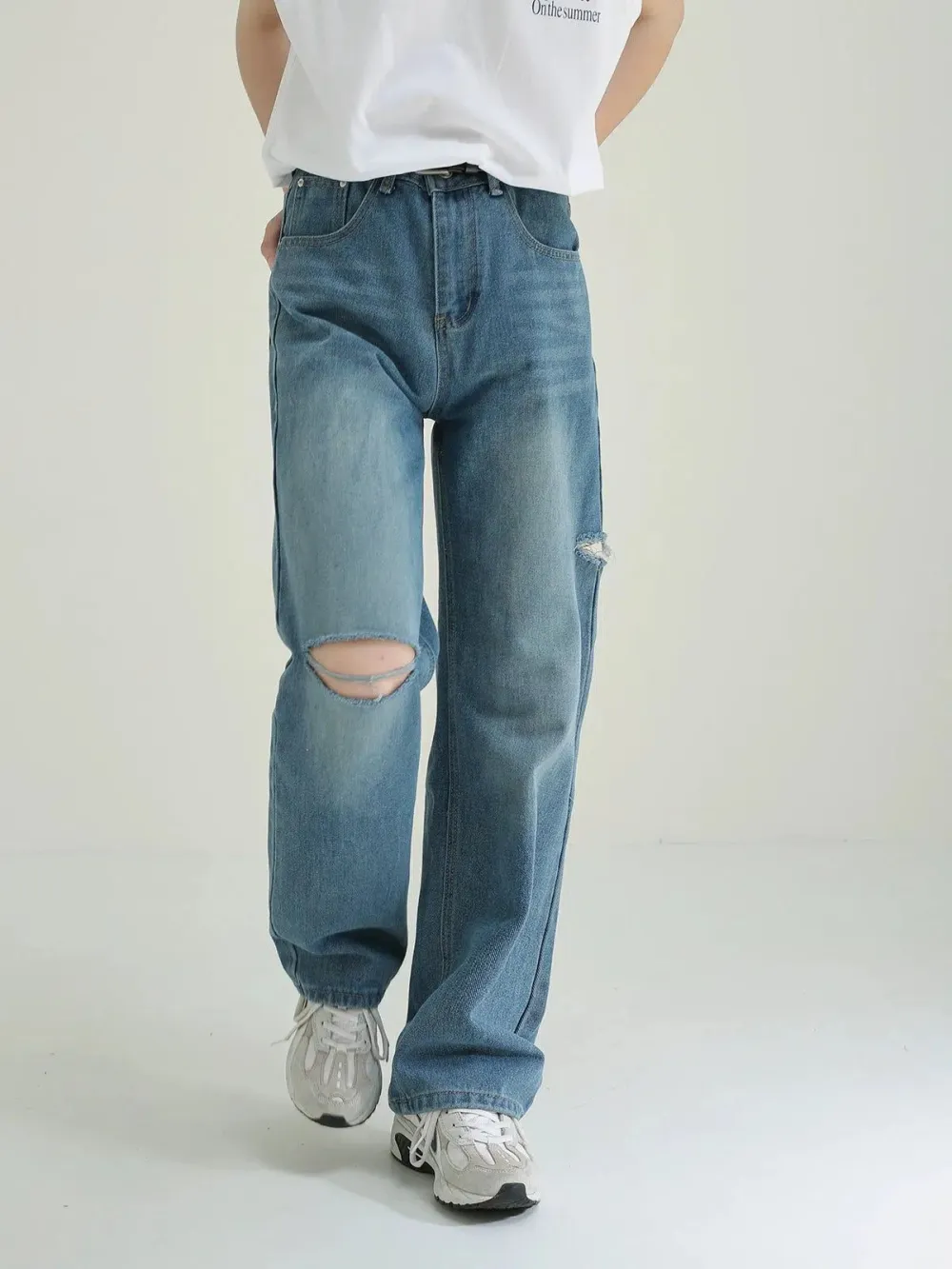 Faded And Whiskers Ripped Jeans