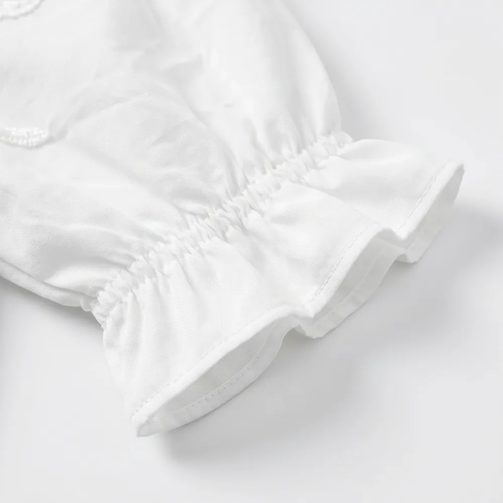 Ruffled V Neck Puff Sleeve Blouse