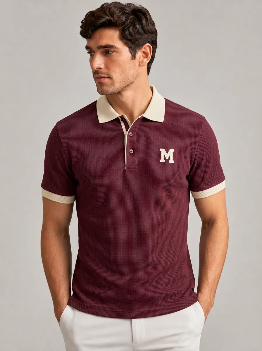 Men's Equestrian Lover Letter M Printed Waffle Polo Shirt