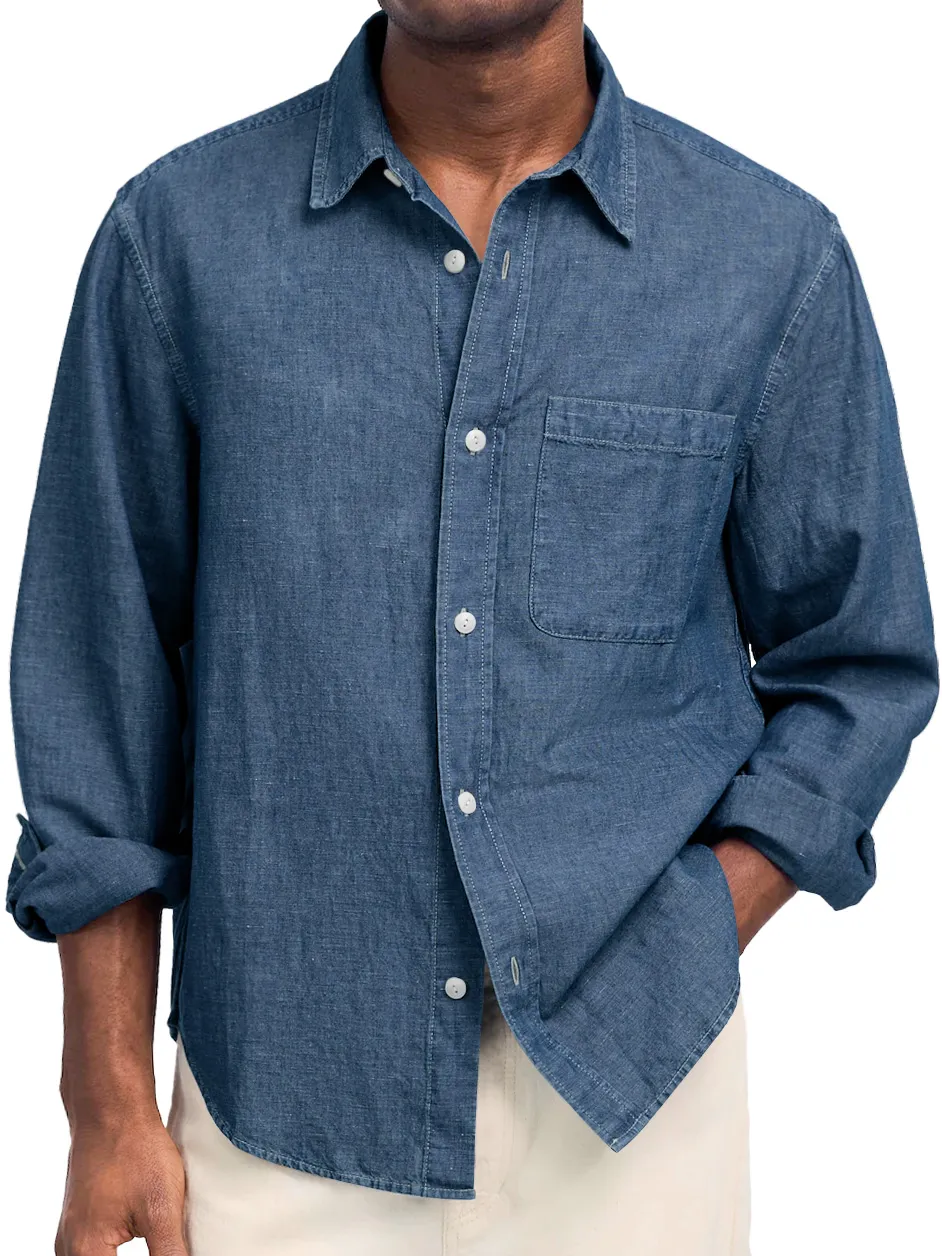 Cotton Linen Open Collar Shirt