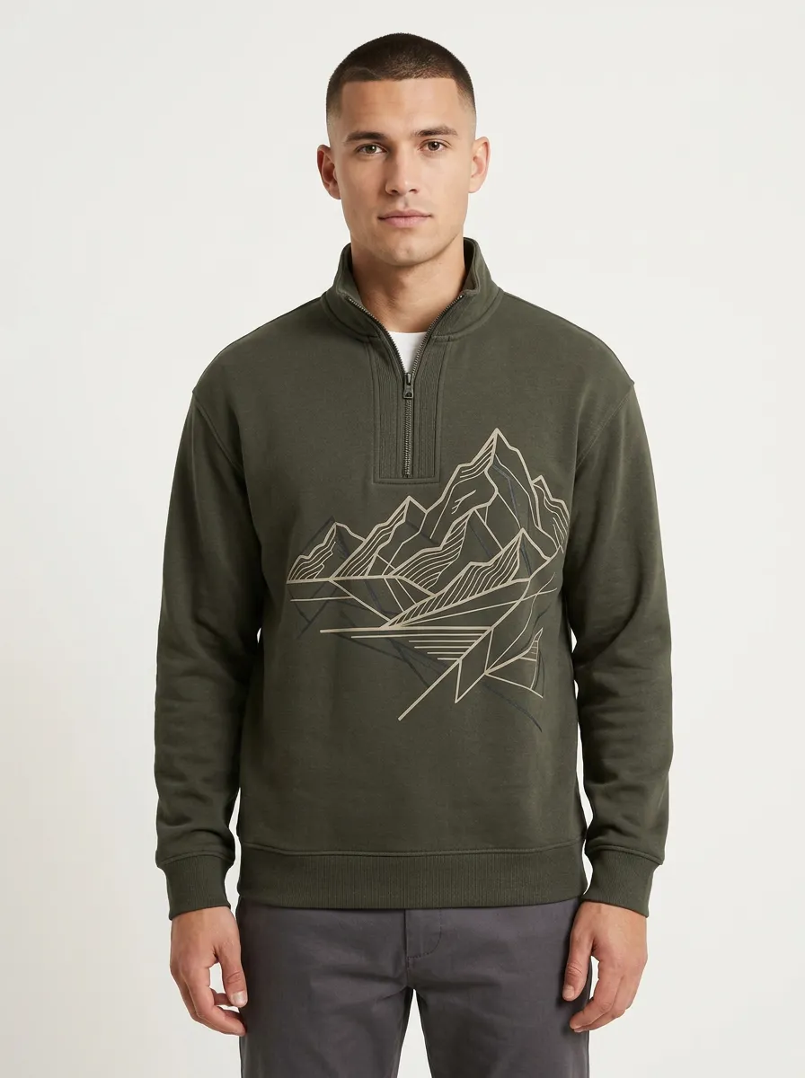 Men's Geometric Mountain Line Art Quarter Zip Sweatshirt