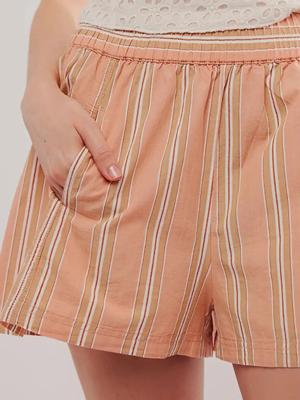 Striped High Waist Linen Blend Shorts