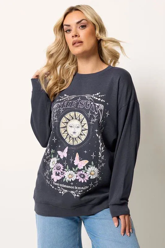 Grey Celestial Graphic Print Sweatshirt