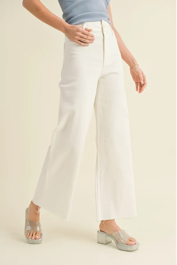 Cream High Waist Wide Leg Denim Pants