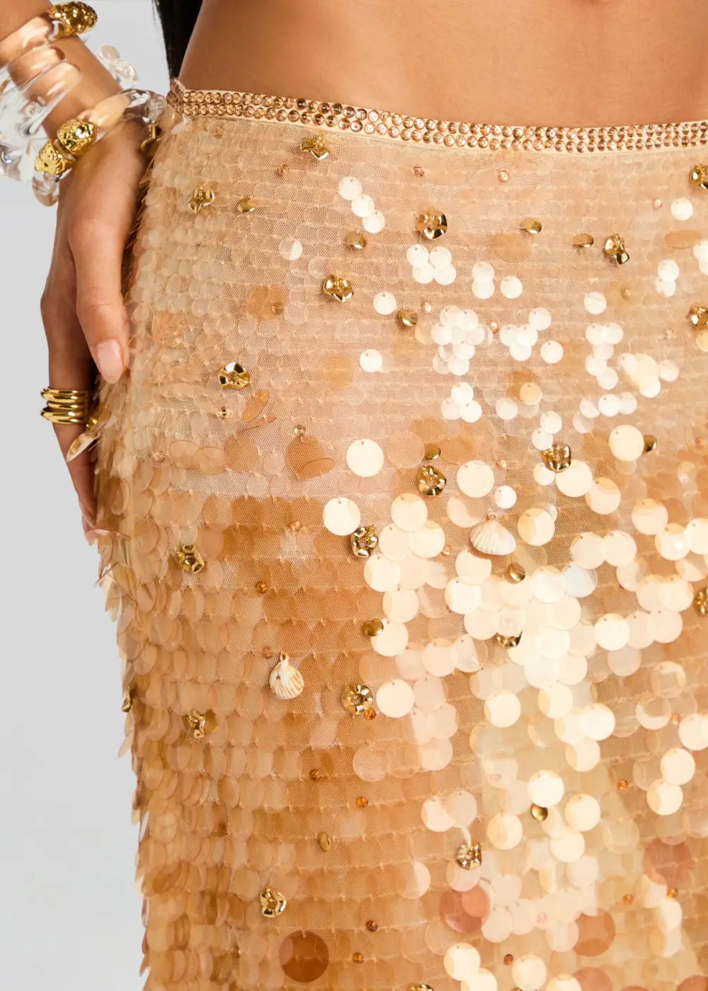 Gold Sequin Slit Skirt