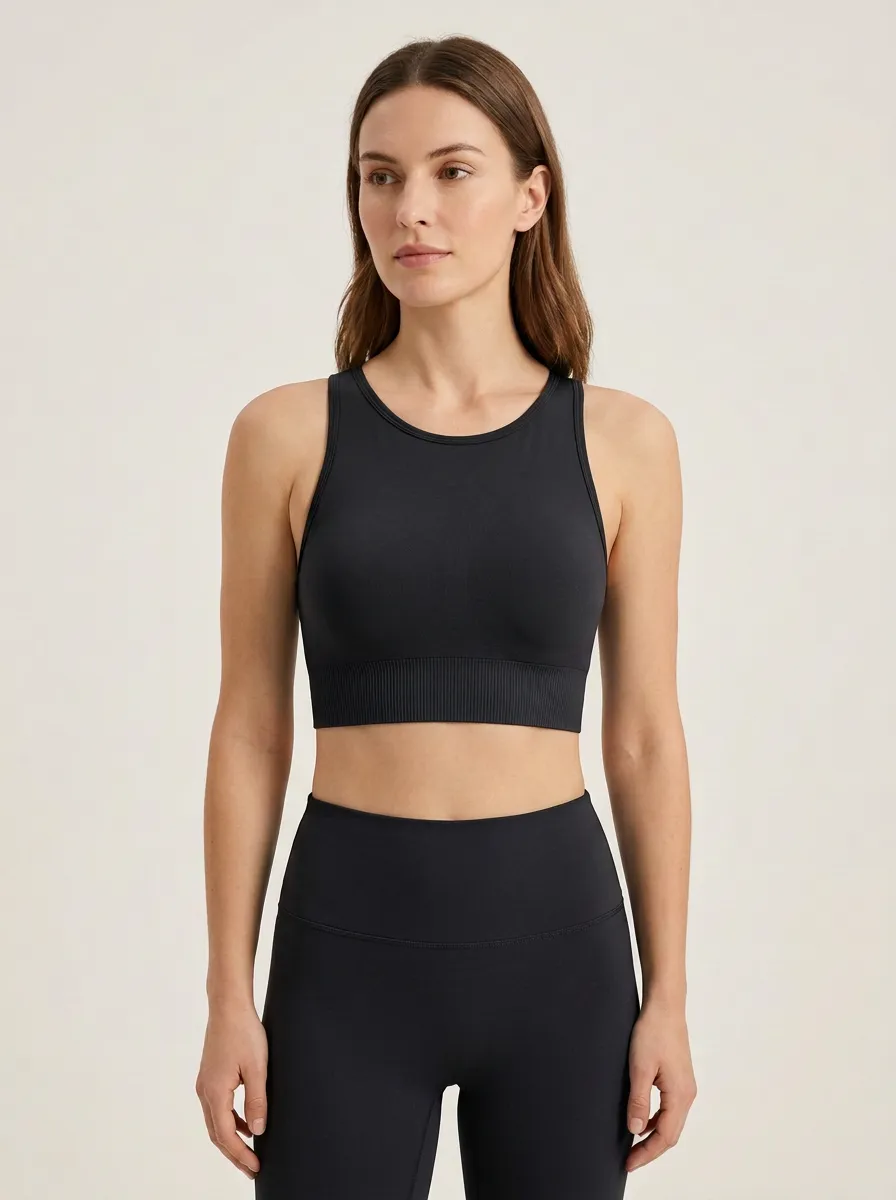 Women's High-Neck Racerback Ribbed Athletic Crop Top