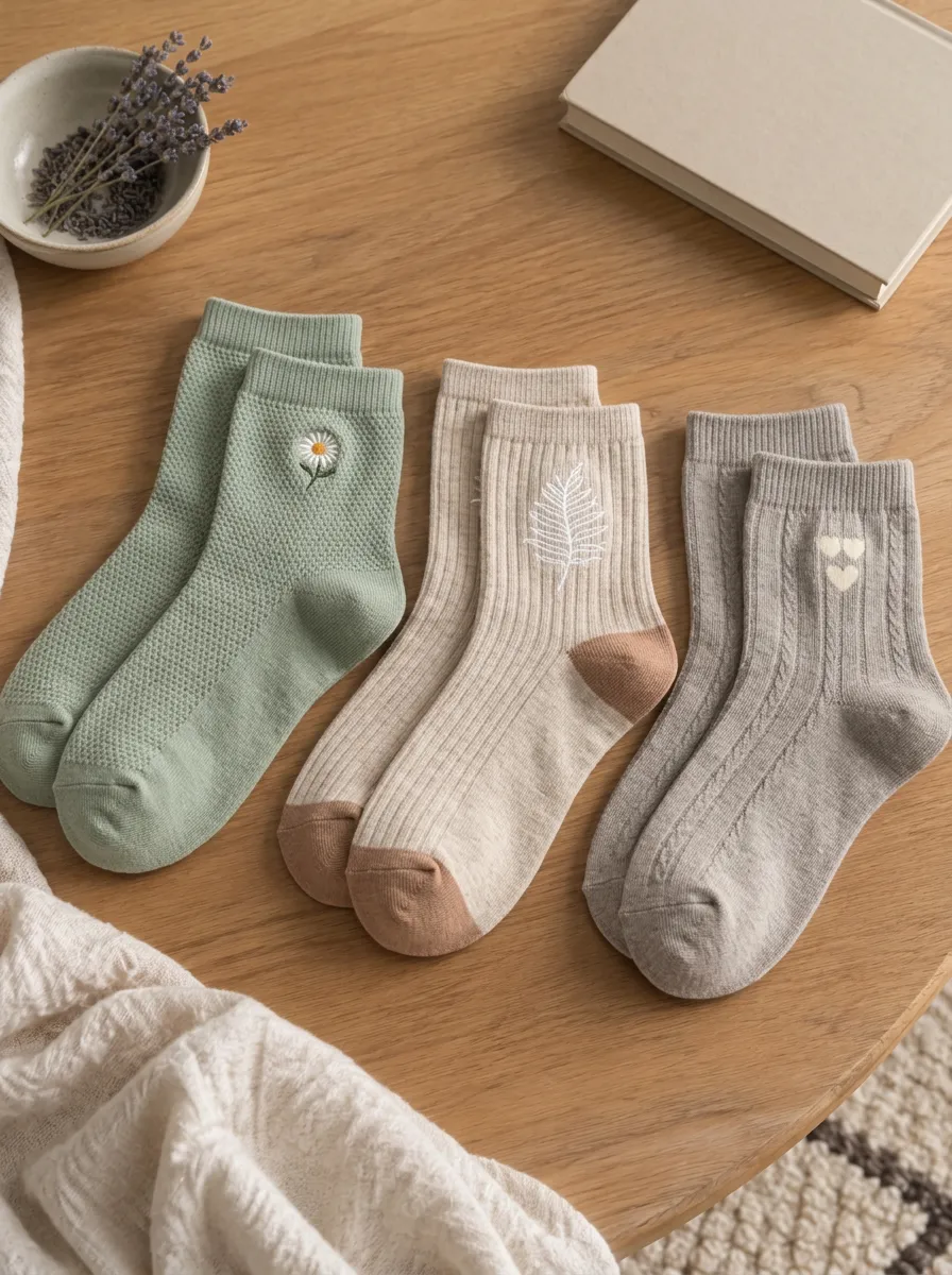 Women's Floral Leaf Heart Embroidered Printed Socks 3-Pack