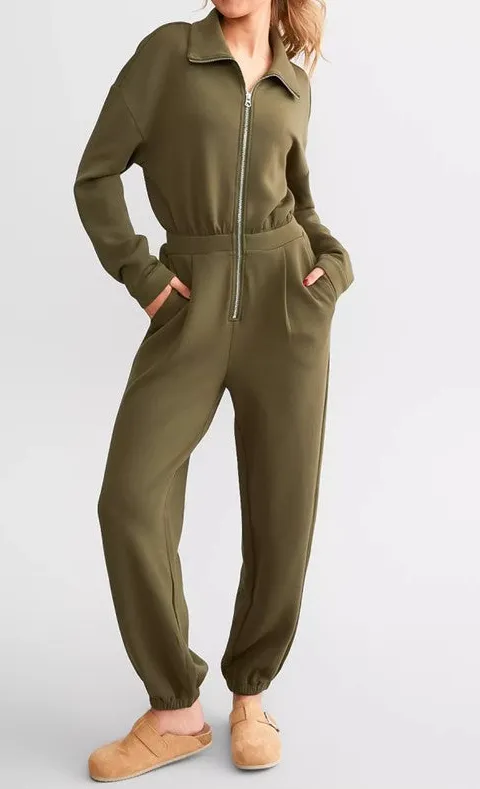 Olive Green Zip Up Utility Jumpsuit