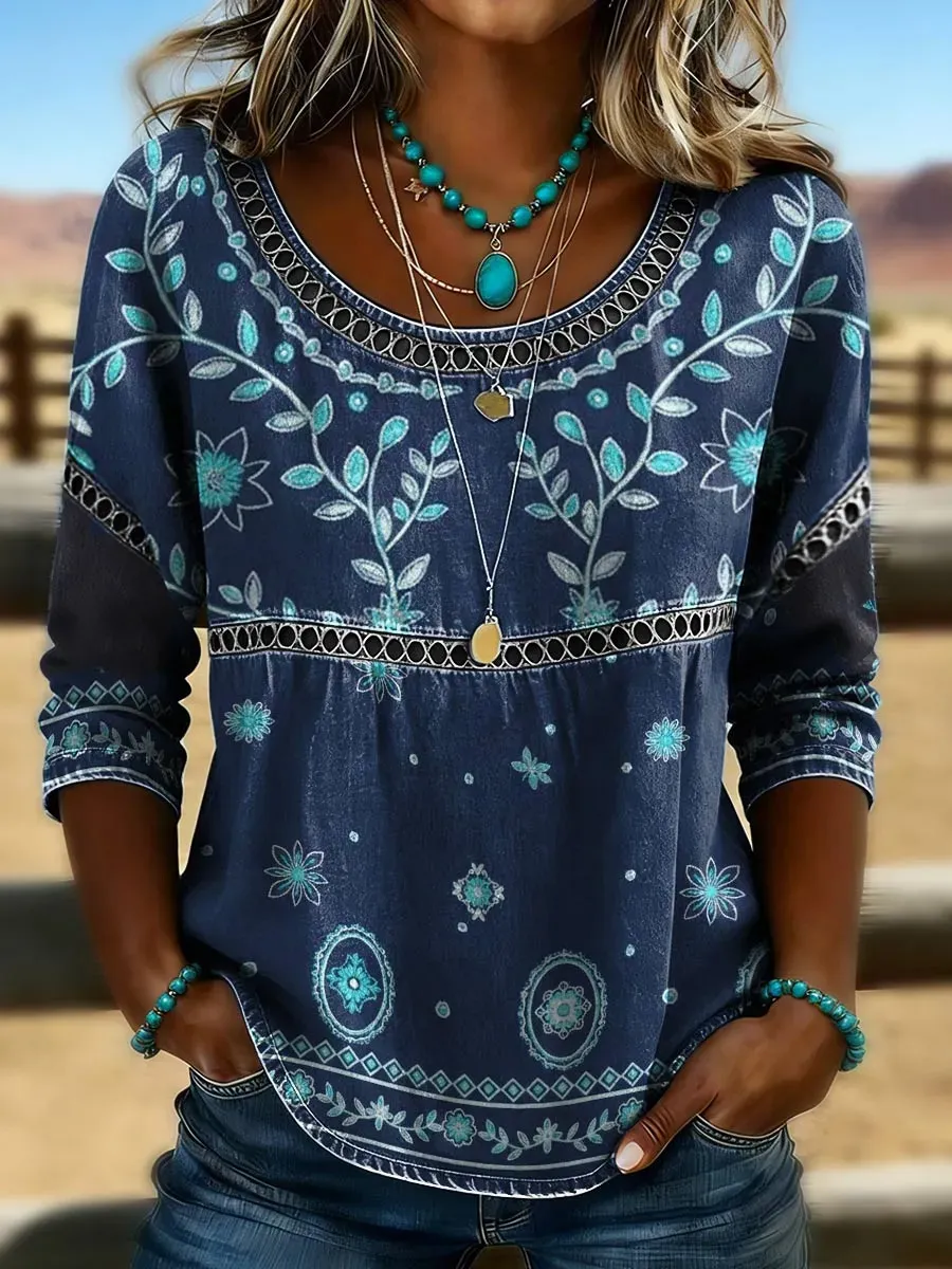 Women's Vintage Western Floral Print Casual Blouse