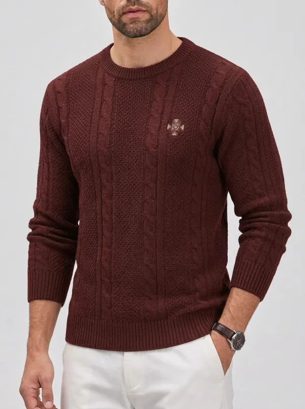 Men's Olive Green Olive Green Geometric Cross Embroidered Knit Sweater