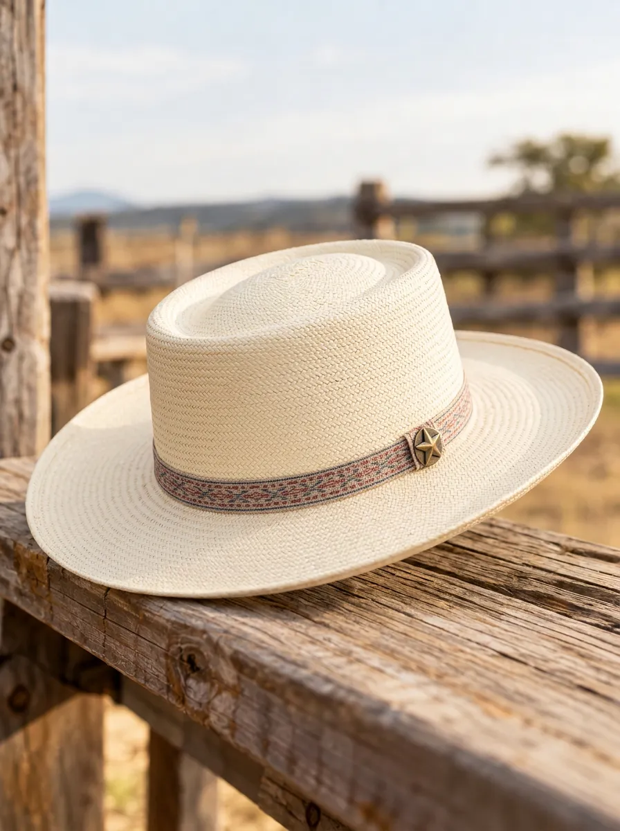 Unisex Straw Cowboy Hat with Star Details