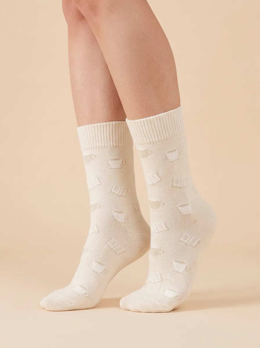 Relaxed Coffee-Motif Book-Motif Casual Socks