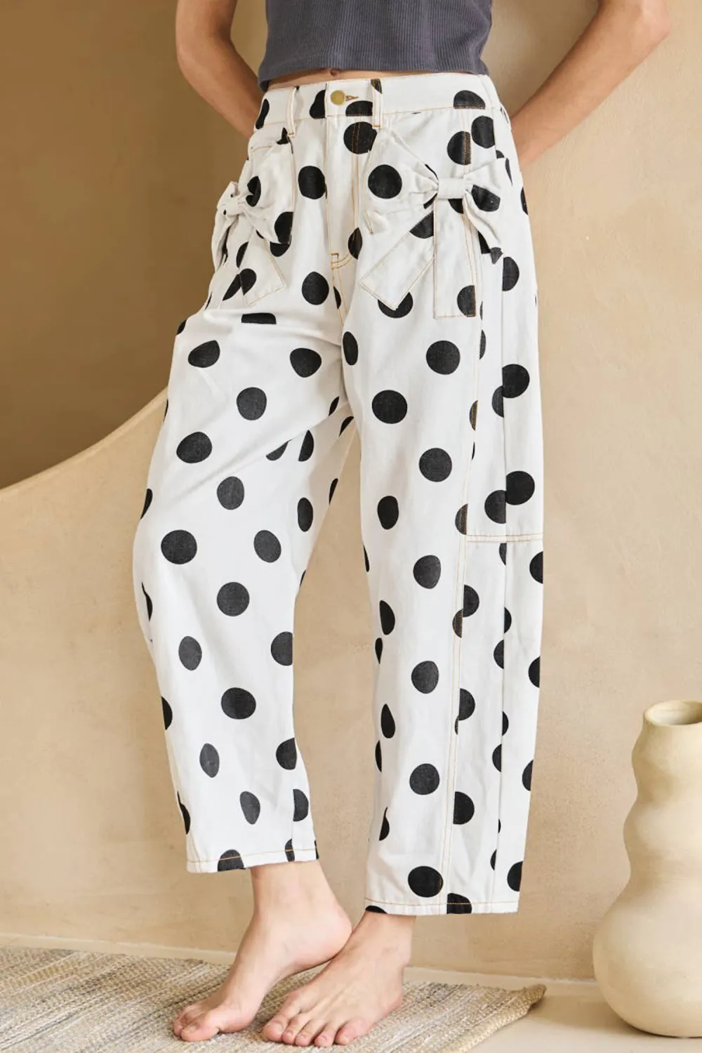 White Polka Dot Bow Jeans