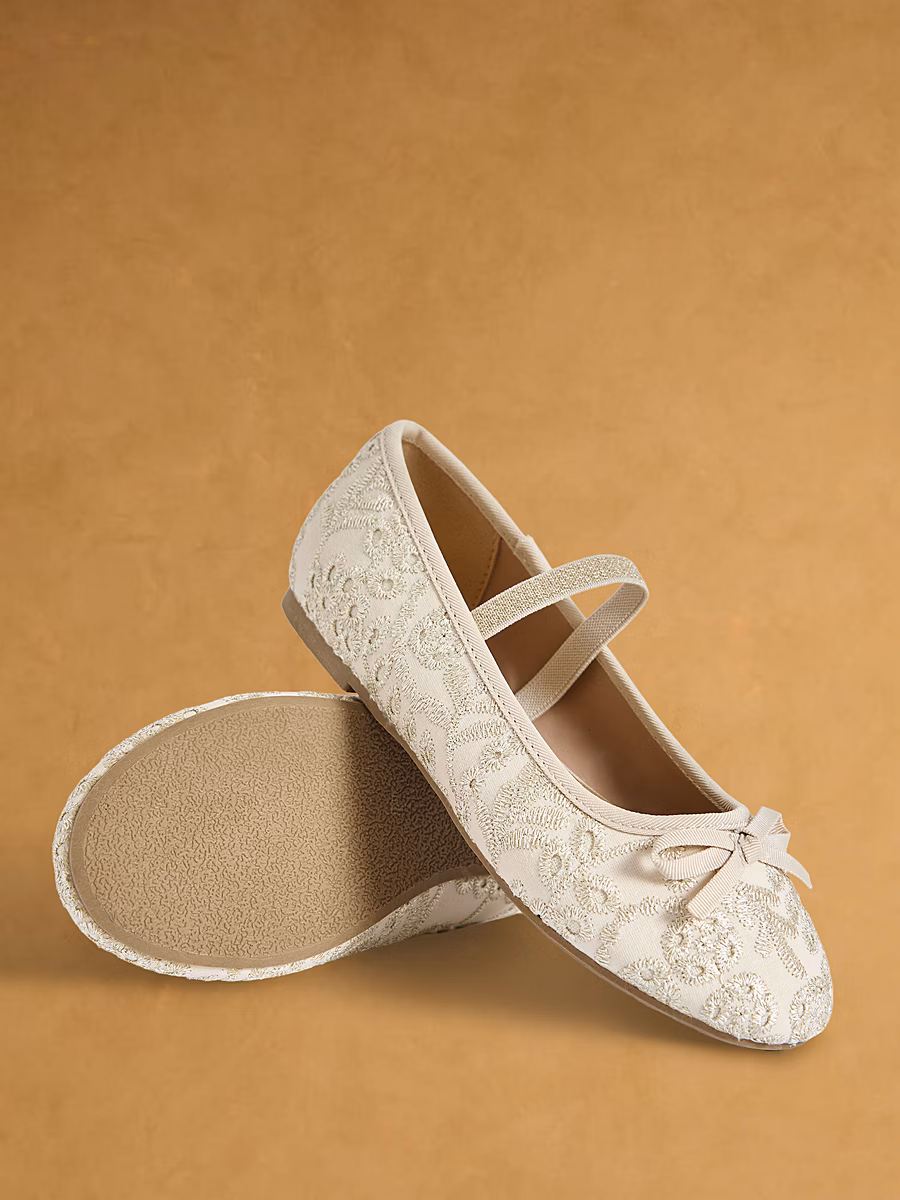 Cream Sequin Flower Ballet Shoes detail 1