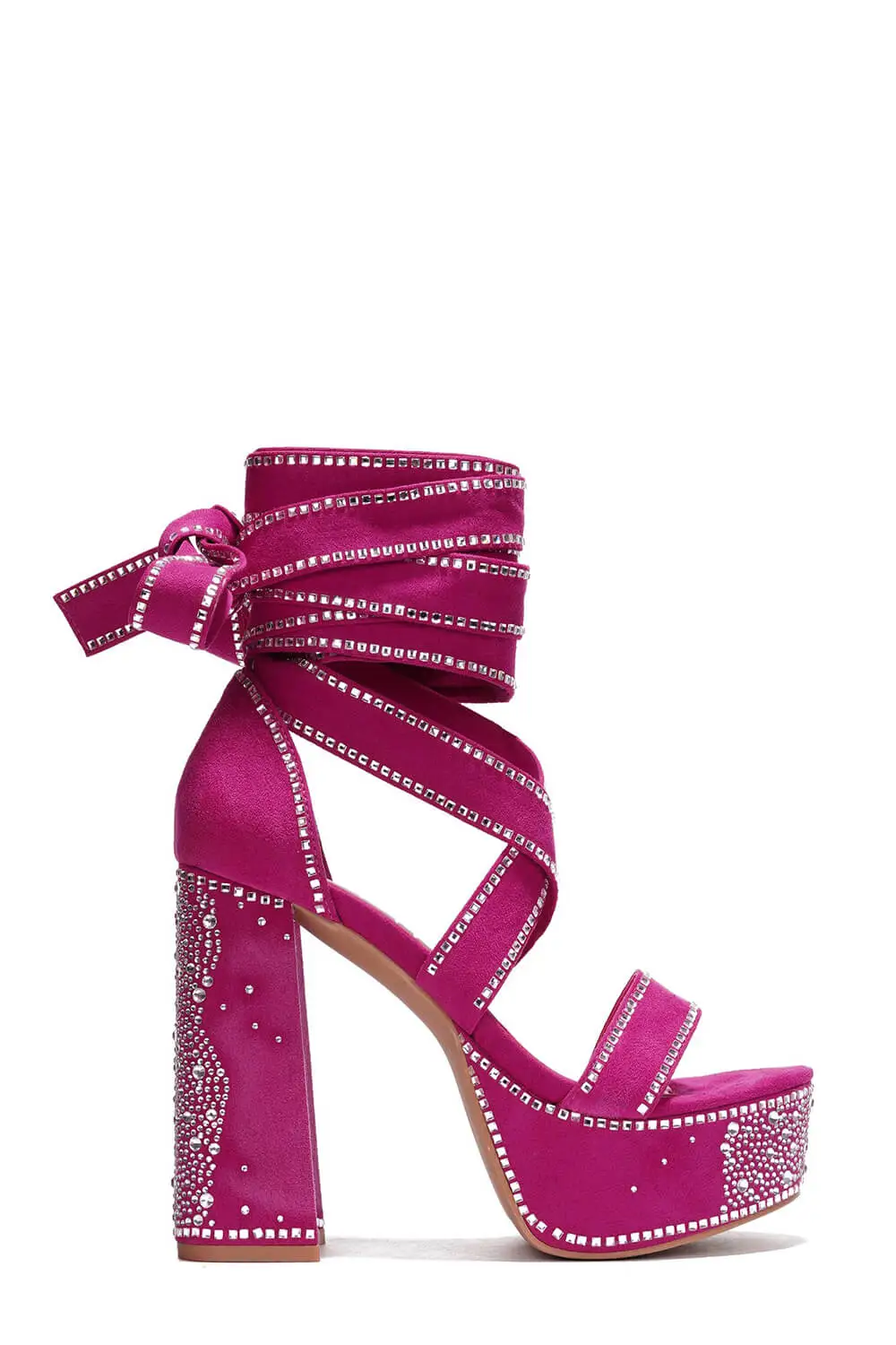 Rhinestone Embellished Lace Up Chunky