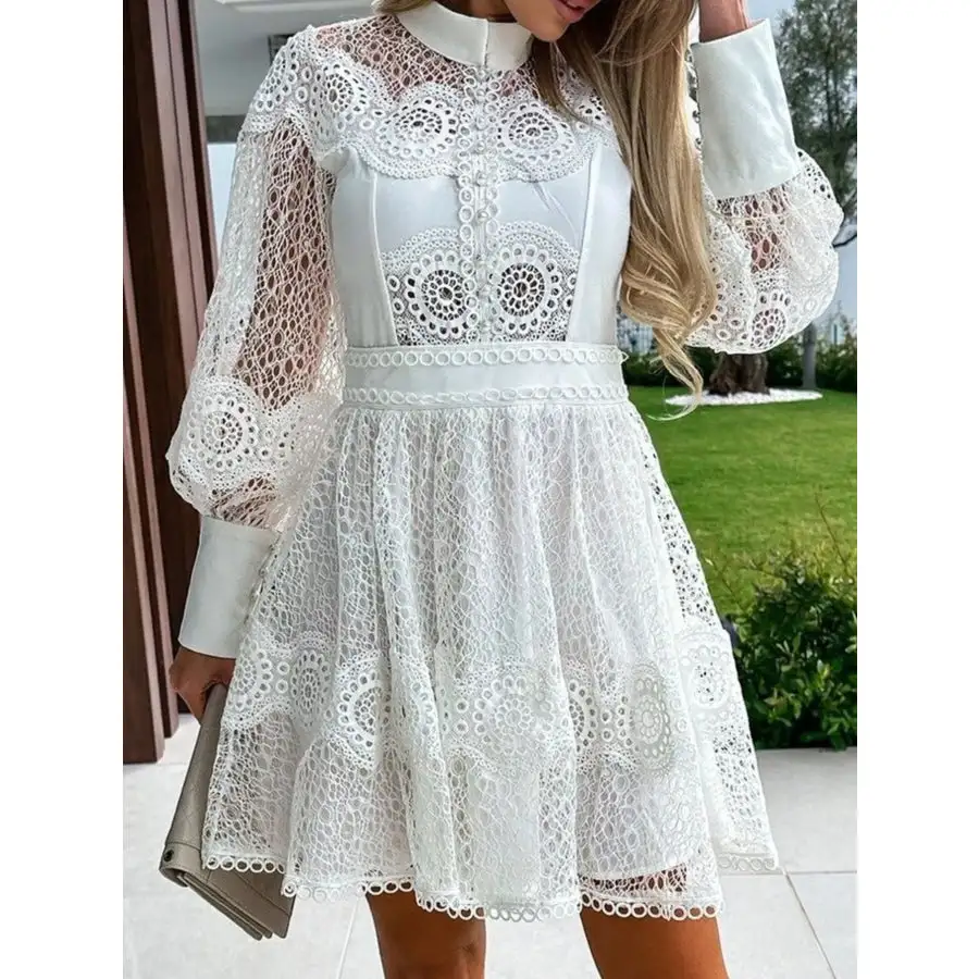 Lace Lantern Sleeve Mini Dress