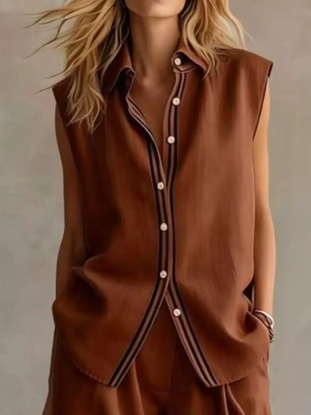 Sleeveless Button Up Top and Shorts Set