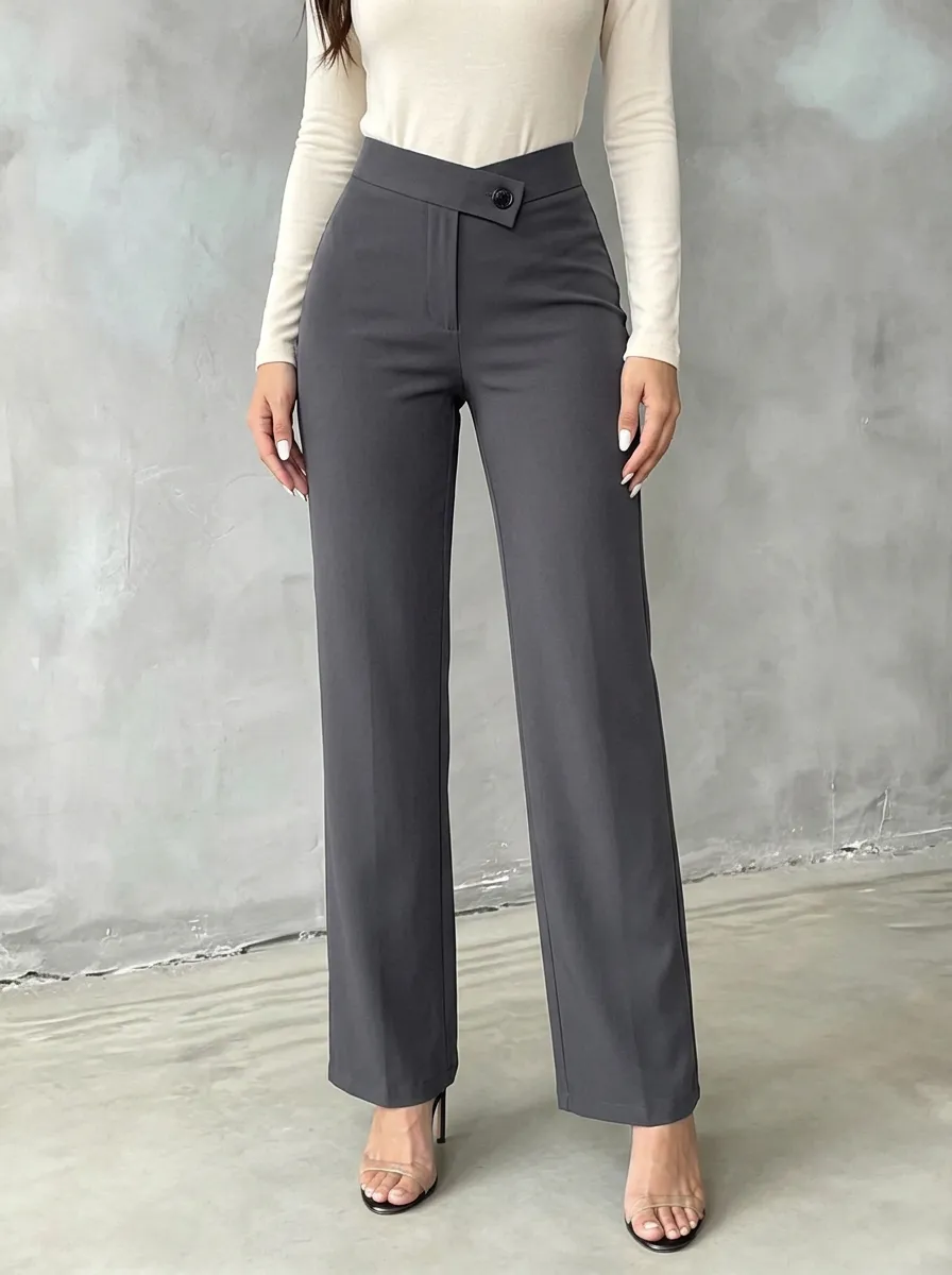 Women's Classic Weekend Asymmetric Waist Mid Rise Straight Leg Pants