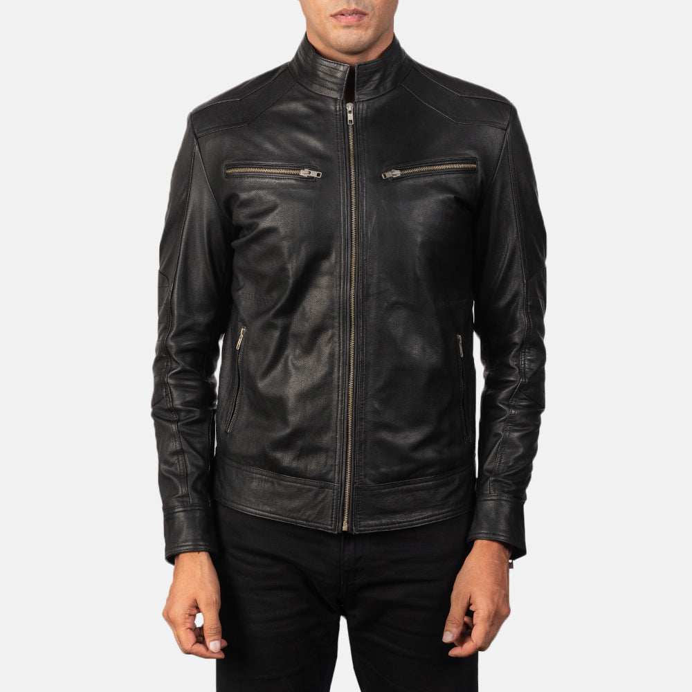 Men's Classic Panel Detail Biker Leather Jacket