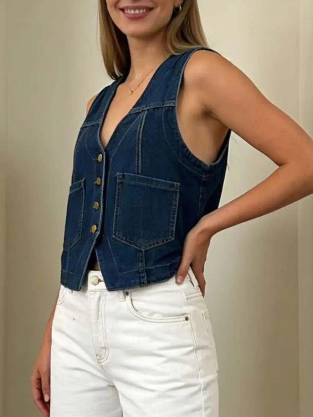 Plus Size Button-down Vest