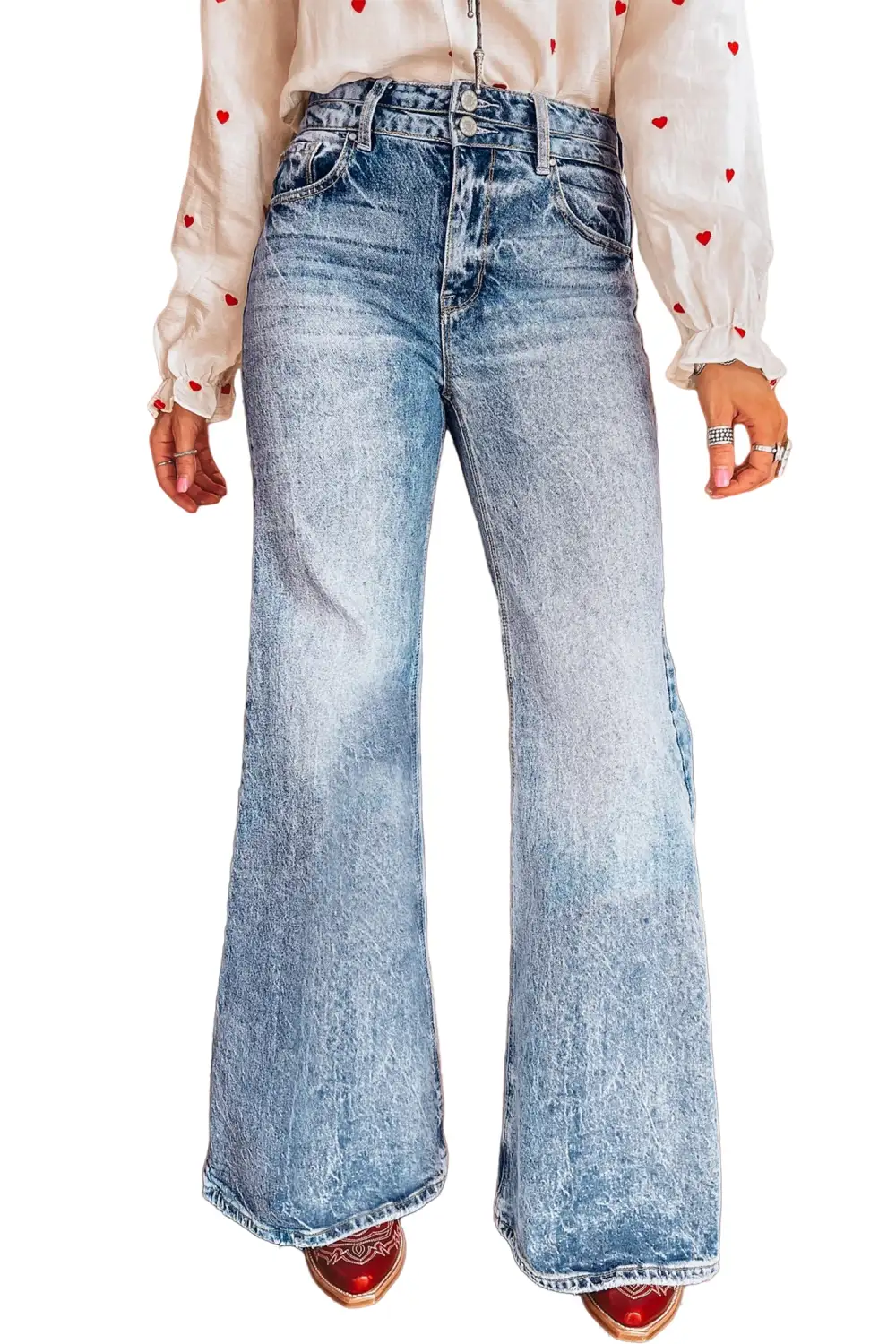 High Waist Flared Pocketed Casual Jeans
