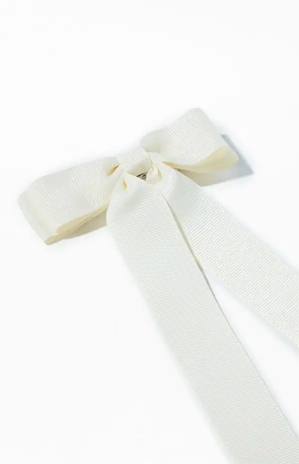 LA Hearts Cream Ribbed Double Loop Bow Barrette