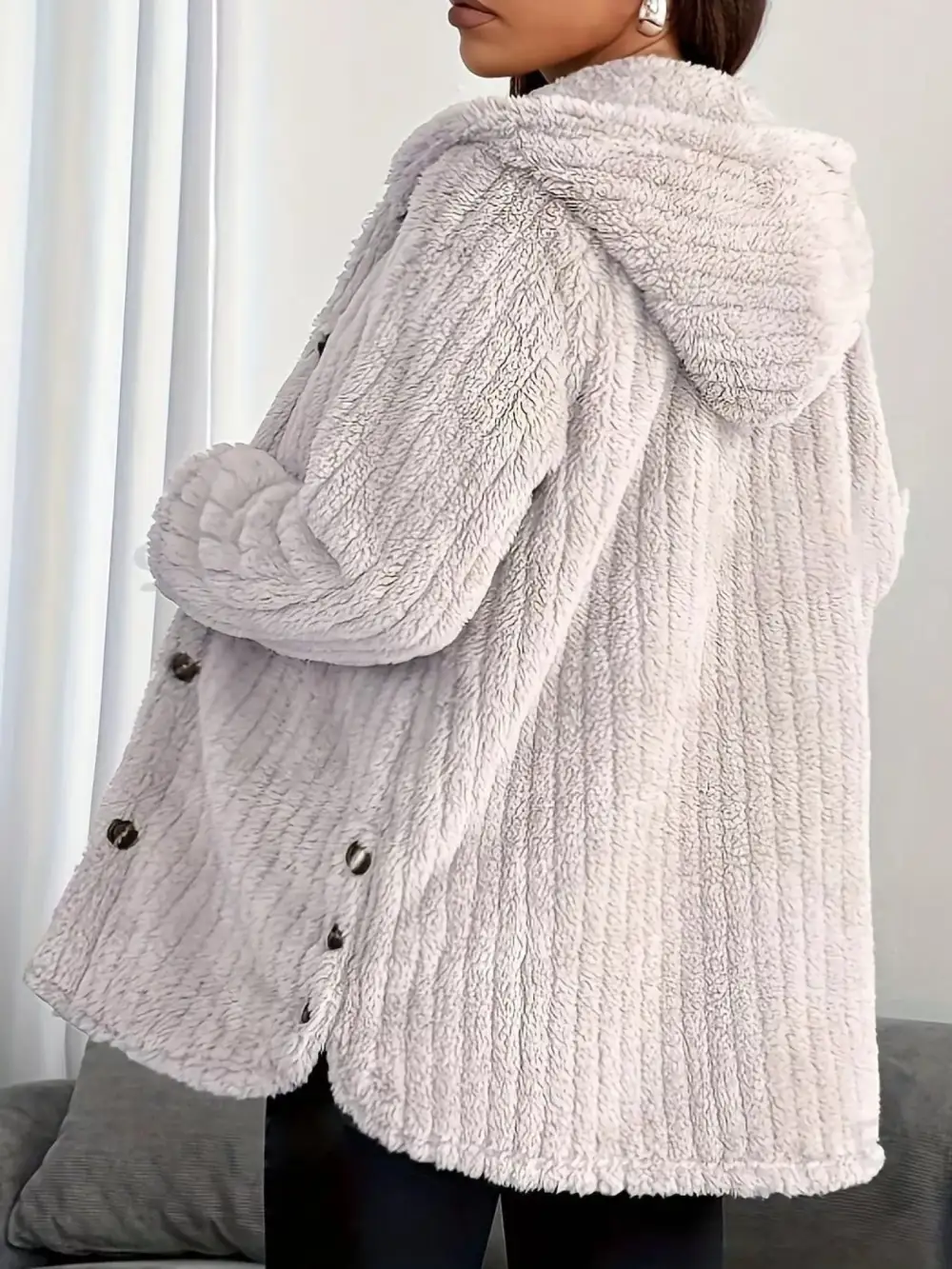 Full Size Fleece Button Up Hooded Outerwear Plus Size