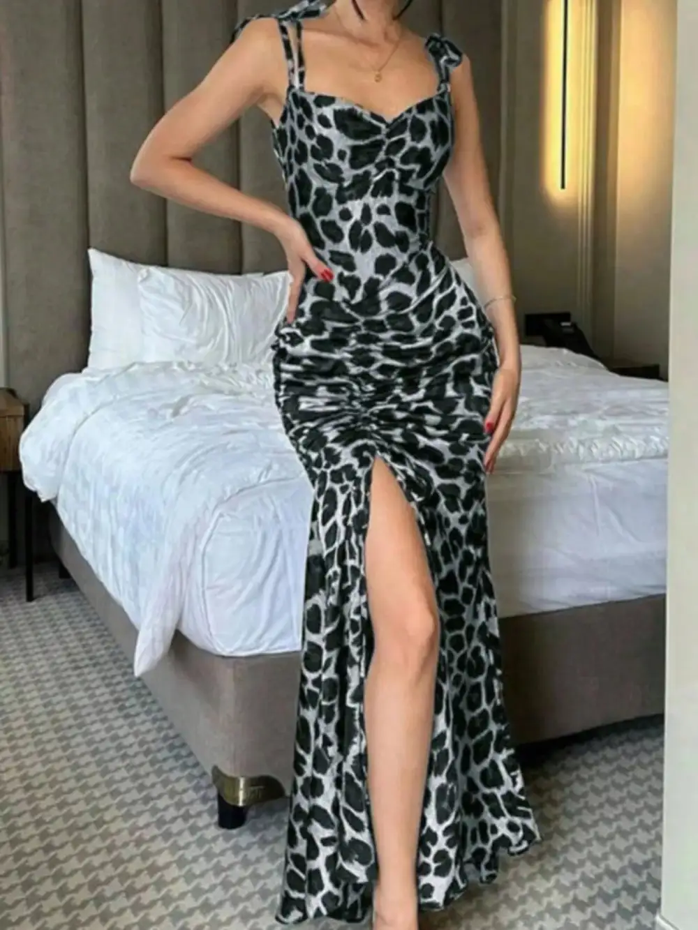Clean Line Ruched Slit Dress