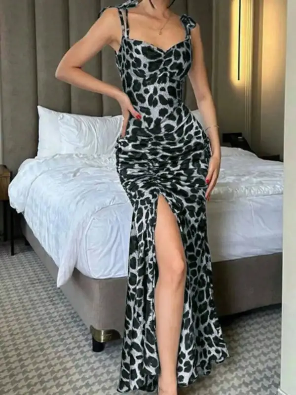 Clean Line Ruched Slit Dress