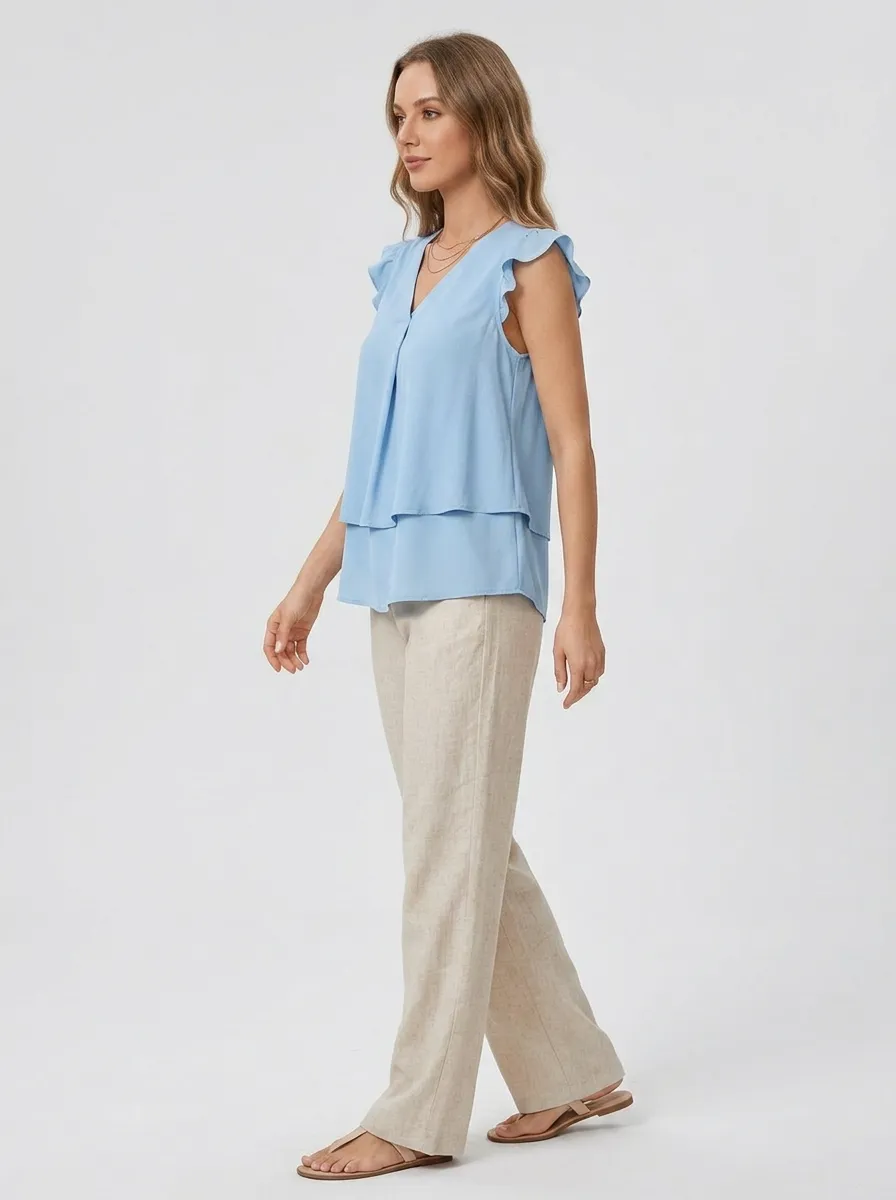 Ruffle Sleeve Layered V-Neck Top