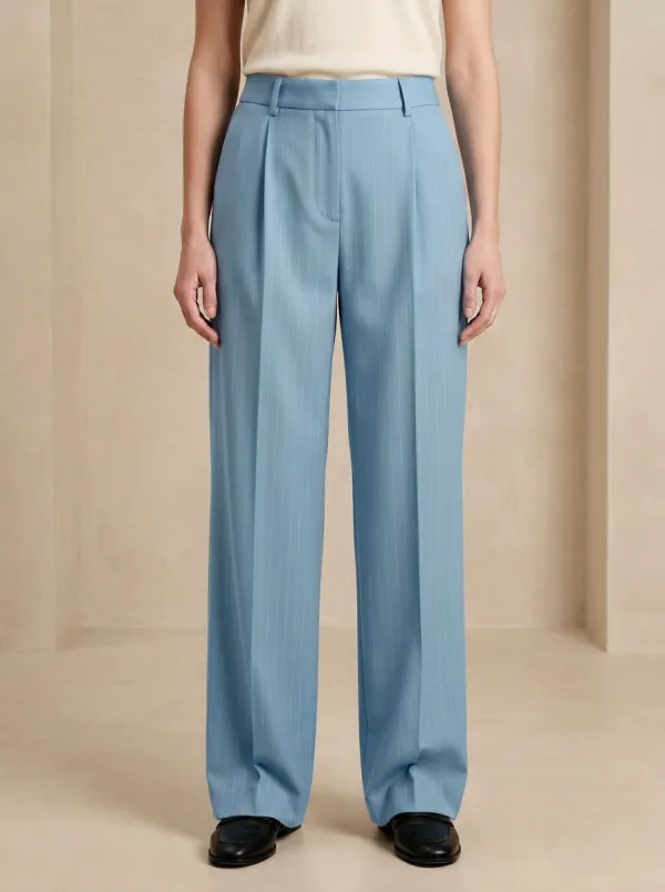 Modern Pinstripe High Rise Wide Leg Pants