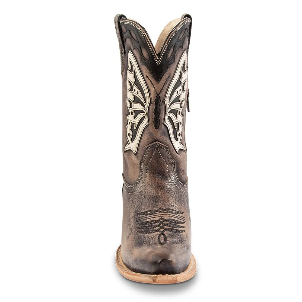 Faux-Leather Distressed Zip-Up Snip-Toe Mid-Calf Boots