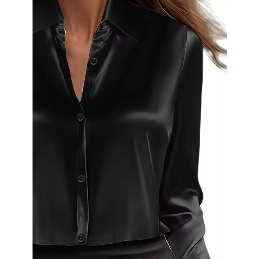 Full Size Button Down Collared Neck Long Sleeve Shirt Plus Size