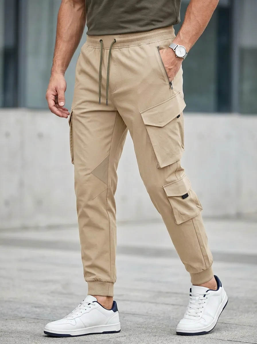 Practical Multi Pocket Graphic Print Heritage Look Men's Cargo Jogger Pants