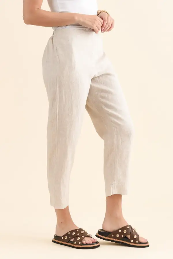 Straight Leg Pants With High Rise And Elastic Waist