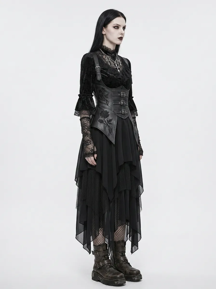 Women's Gothic Rose Corset Embroidered Printed Top