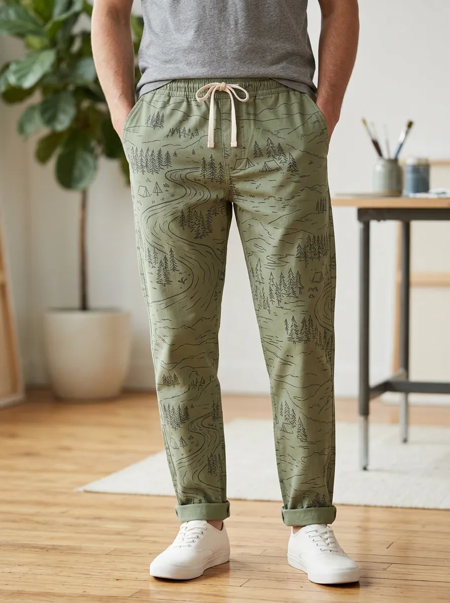 Men's Camping Nature Lover Forest Trail Printed Pants